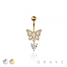 316L SURGICAL STEEL MULTI CZ BUTTERFLY DANGLE ROUND CZ BELLY BUTTON NAVEL RING  316L SURGICAL STEEL MULTI CZ BUTTERFLY DANGLE ROUND CZ BELLY BUTTON NAVEL RING